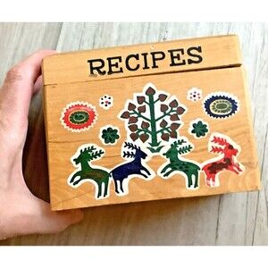 Vintage Recipe Box Wooden Nevco Painted Deer MCM Made In Japan